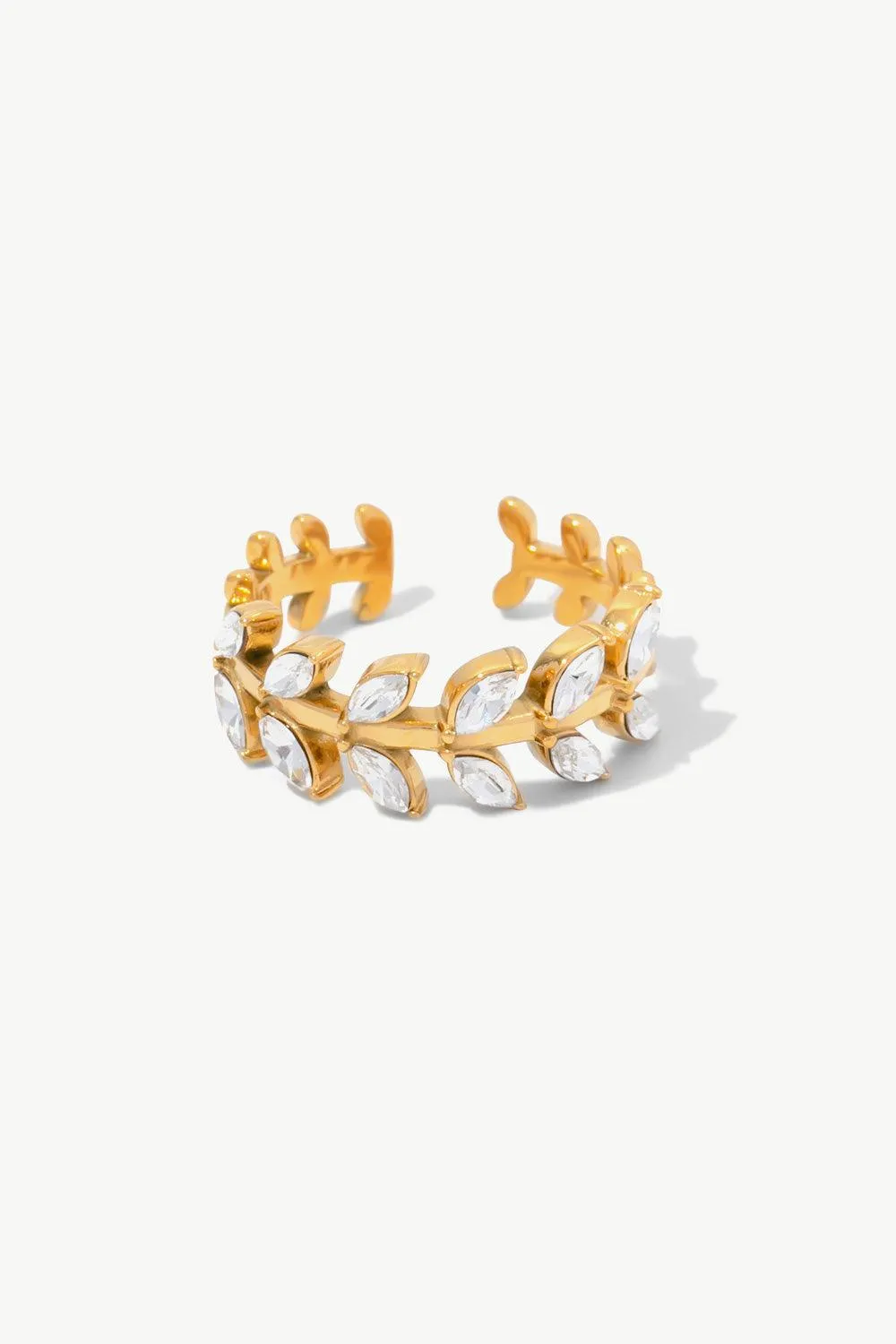 Inlaid Zircon Leaf Open Ring