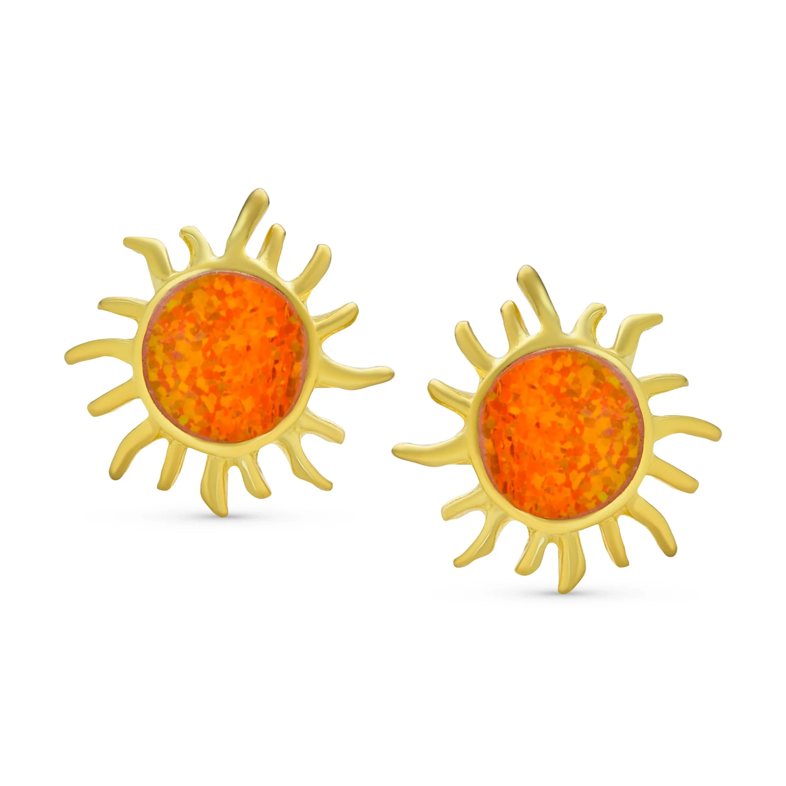 Iridescent Gemstone Sunburst Stud Earrings, Blue Opal, 14K Gold, October Birthstone