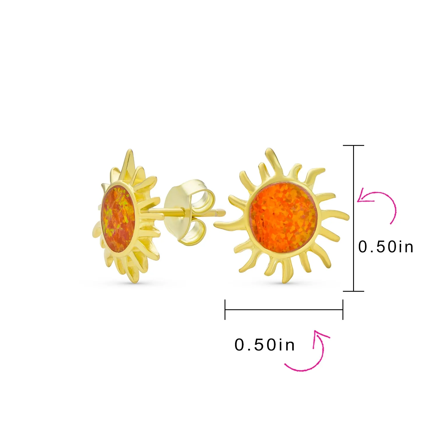 Iridescent Gemstone Sunburst Stud Earrings, Blue Opal, 14K Gold, October Birthstone