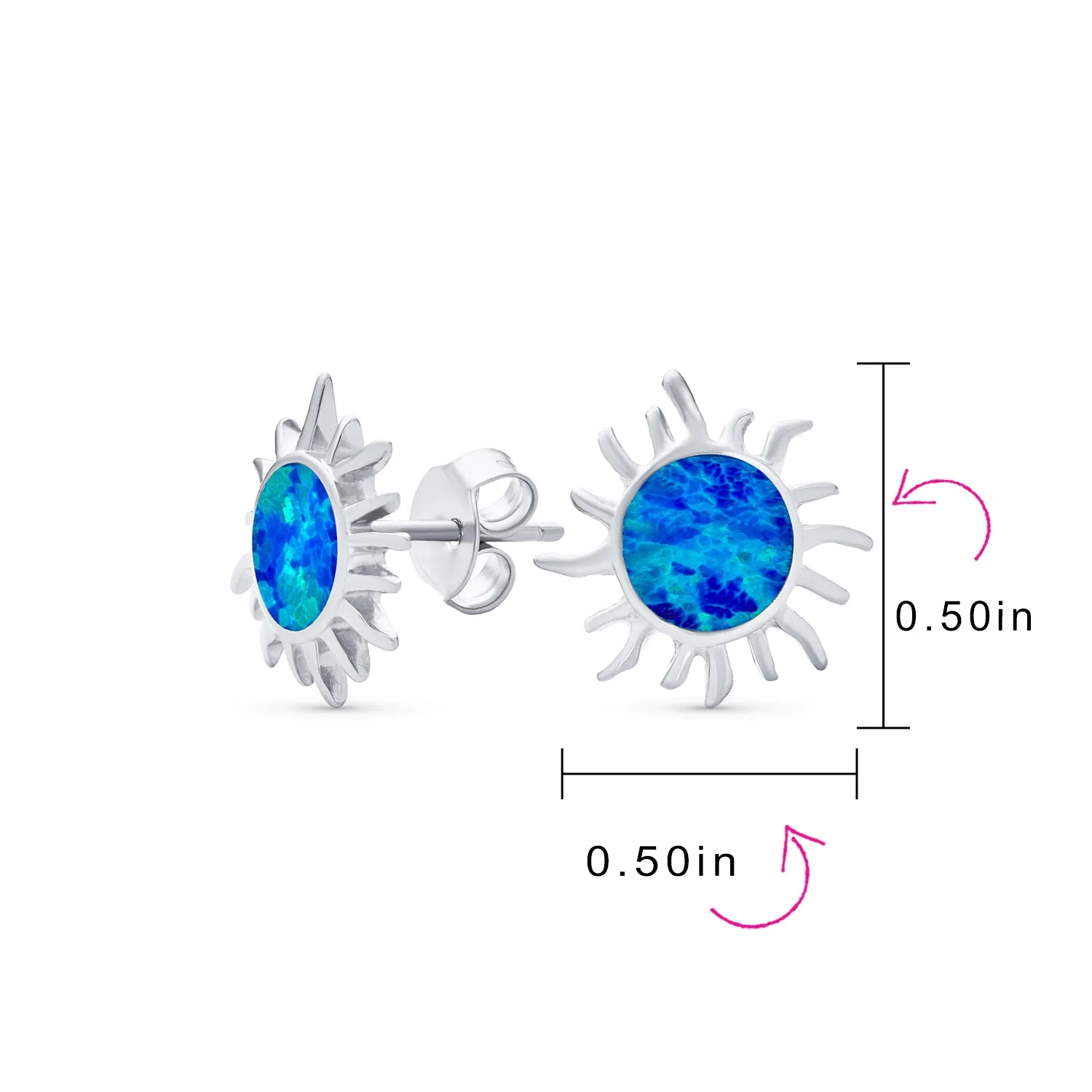 Iridescent Gemstone Sunburst Stud Earrings, Blue Opal, 14K Gold, October Birthstone