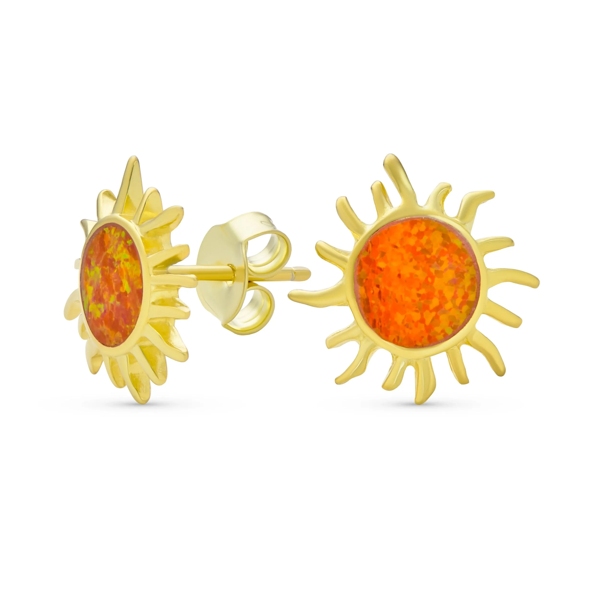Iridescent Gemstone Sunburst Stud Earrings, Blue Opal, 14K Gold, October Birthstone