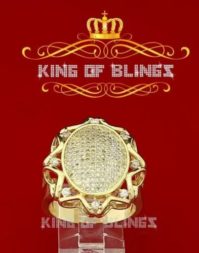 King Of Bling's 925 Yellow Sterling Silver 1.50ct Cubic Zirconia Men's Cocktail Ring Size 11