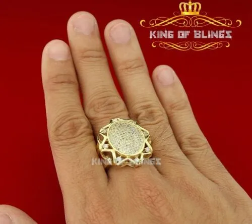 King Of Bling's 925 Yellow Sterling Silver 1.50ct Cubic Zirconia Men's Cocktail Ring Size 11