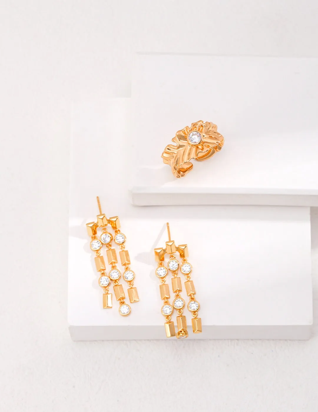 Leaf Zircon Band Open Ring