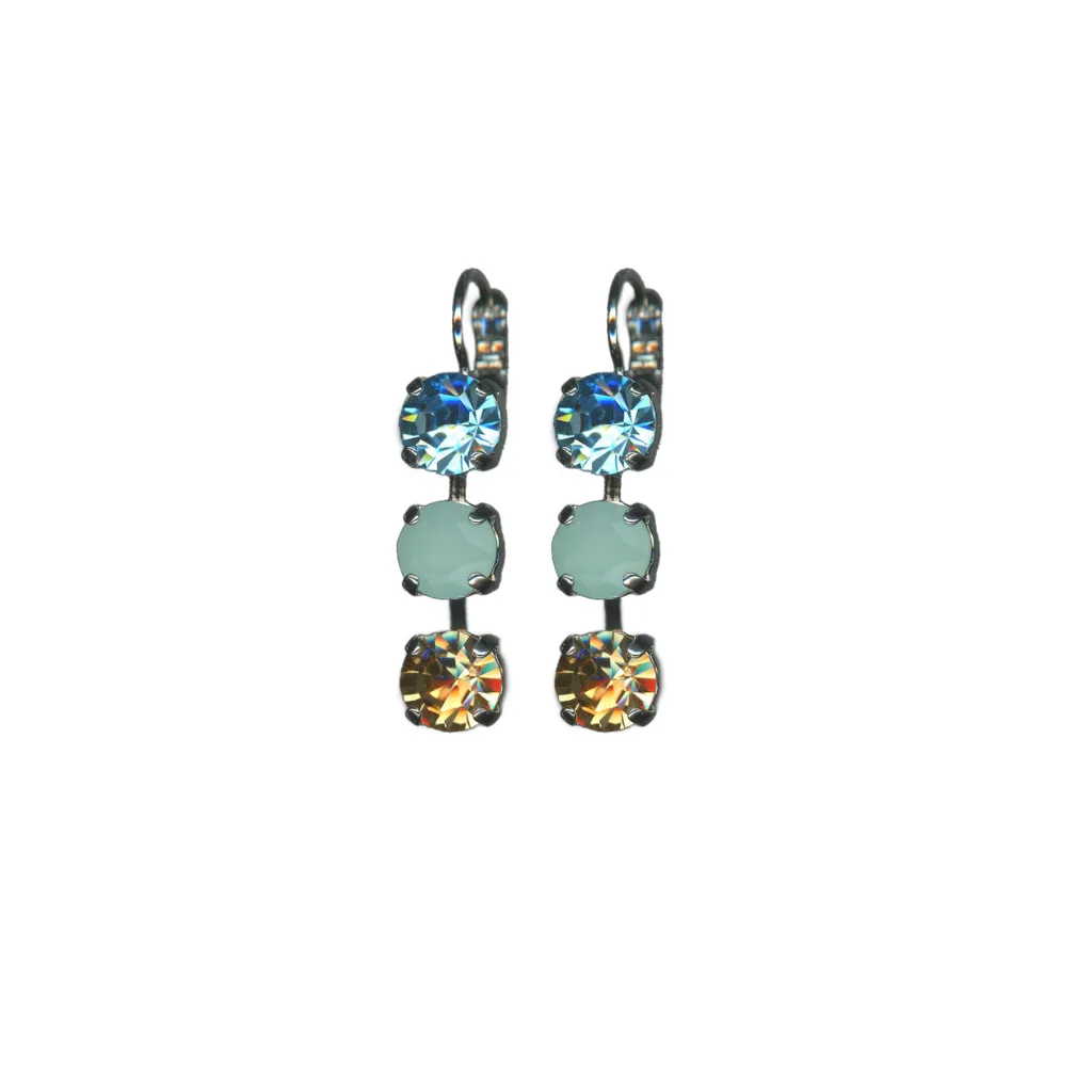 Medium Three Stone Leverback Earrings in "Forget Me Not" - Rhodium