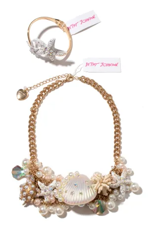 Modern BETSEY JOHNSON Beaded Shells Necklace & Bracelet Set