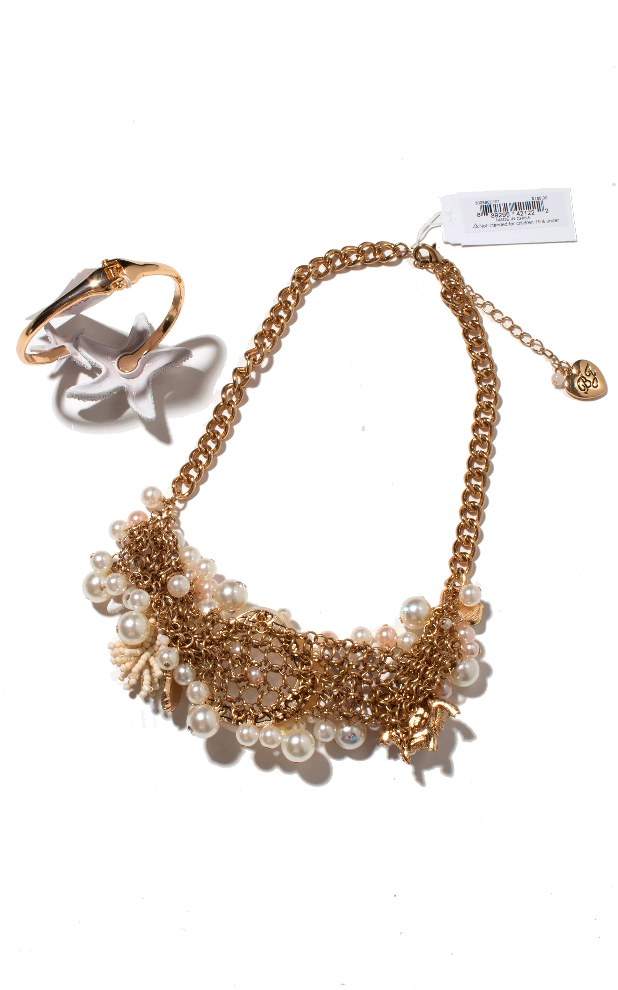 Modern BETSEY JOHNSON Beaded Shells Necklace & Bracelet Set