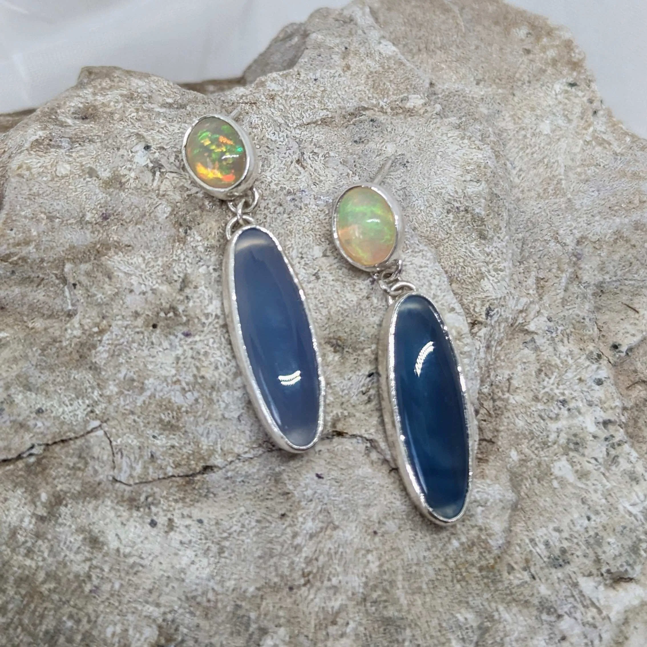Opal & Blue Agate Earrings