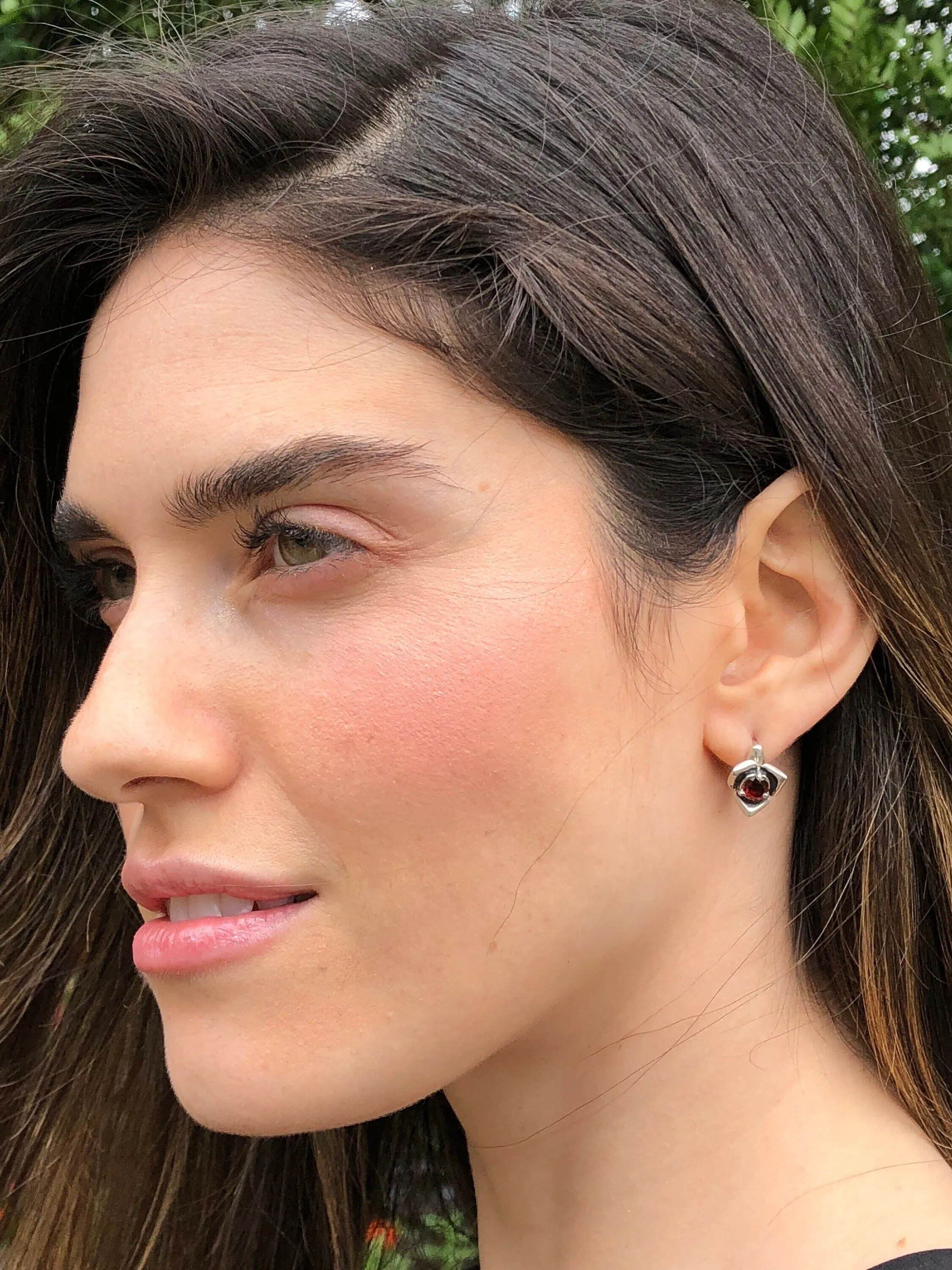 Opal Dainty Earrings - Flower Silver Studs - Rose Opal Earrings