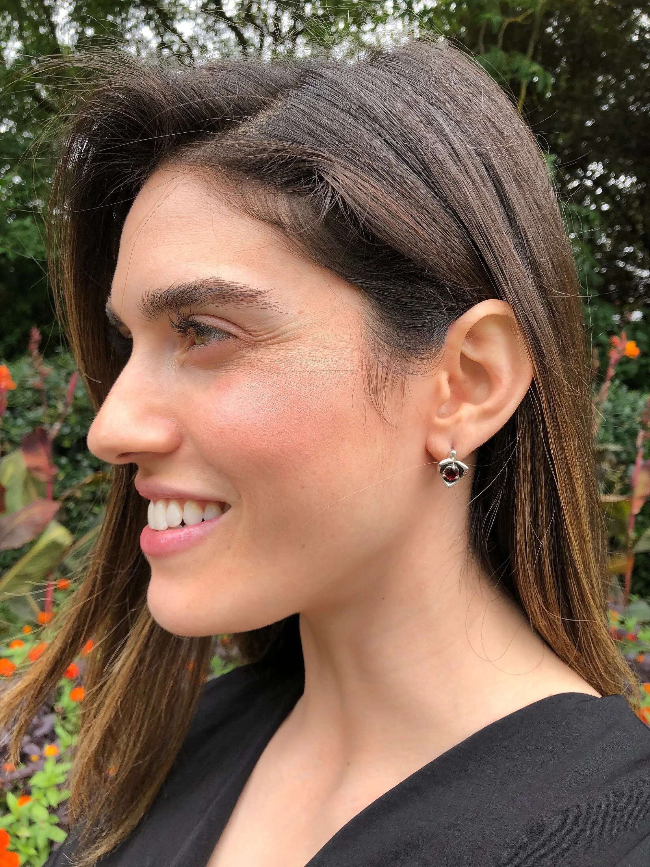 Opal Dainty Earrings - Flower Silver Studs - Rose Opal Earrings