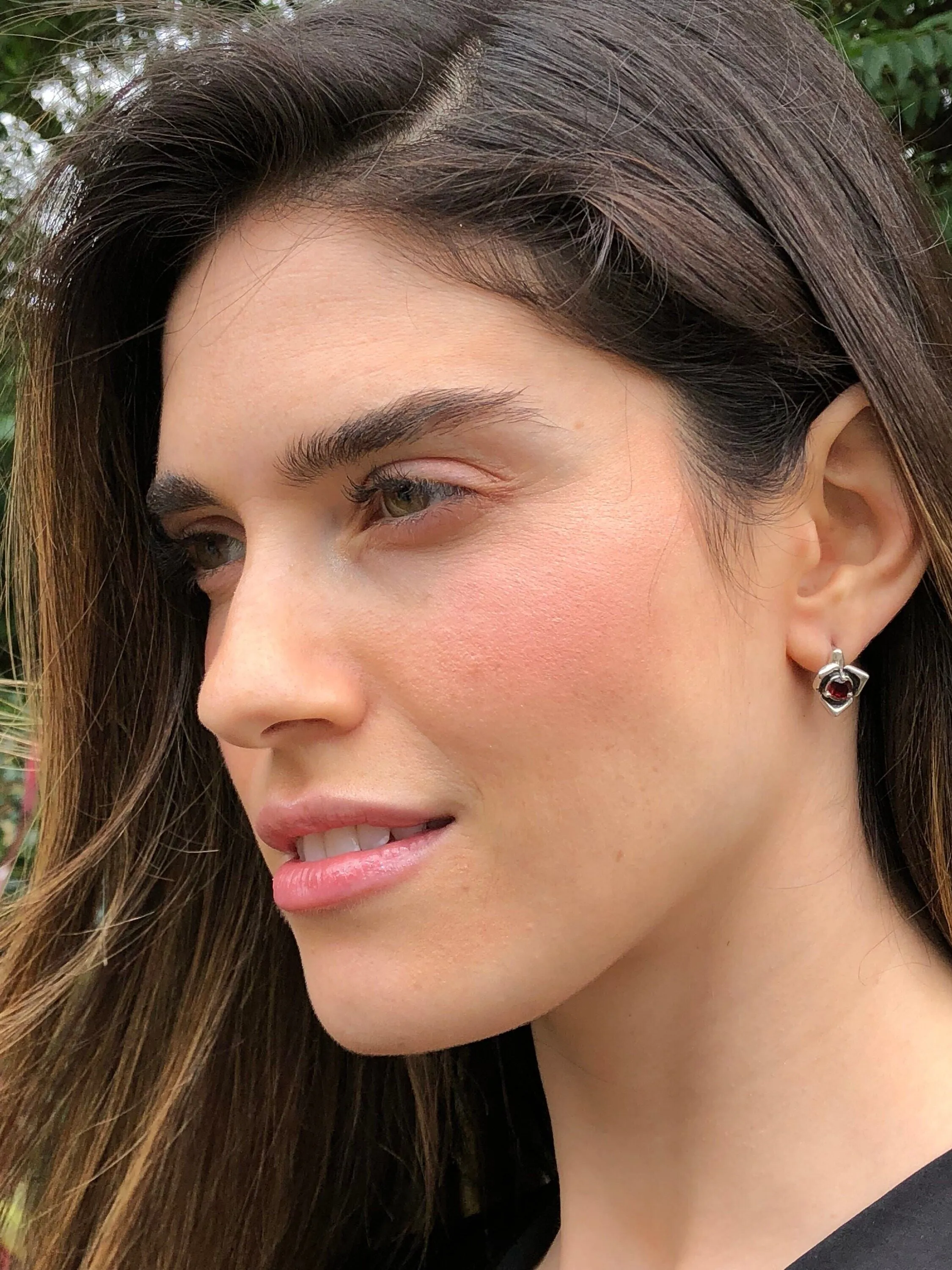 Opal Dainty Earrings - Flower Silver Studs - Rose Opal Earrings