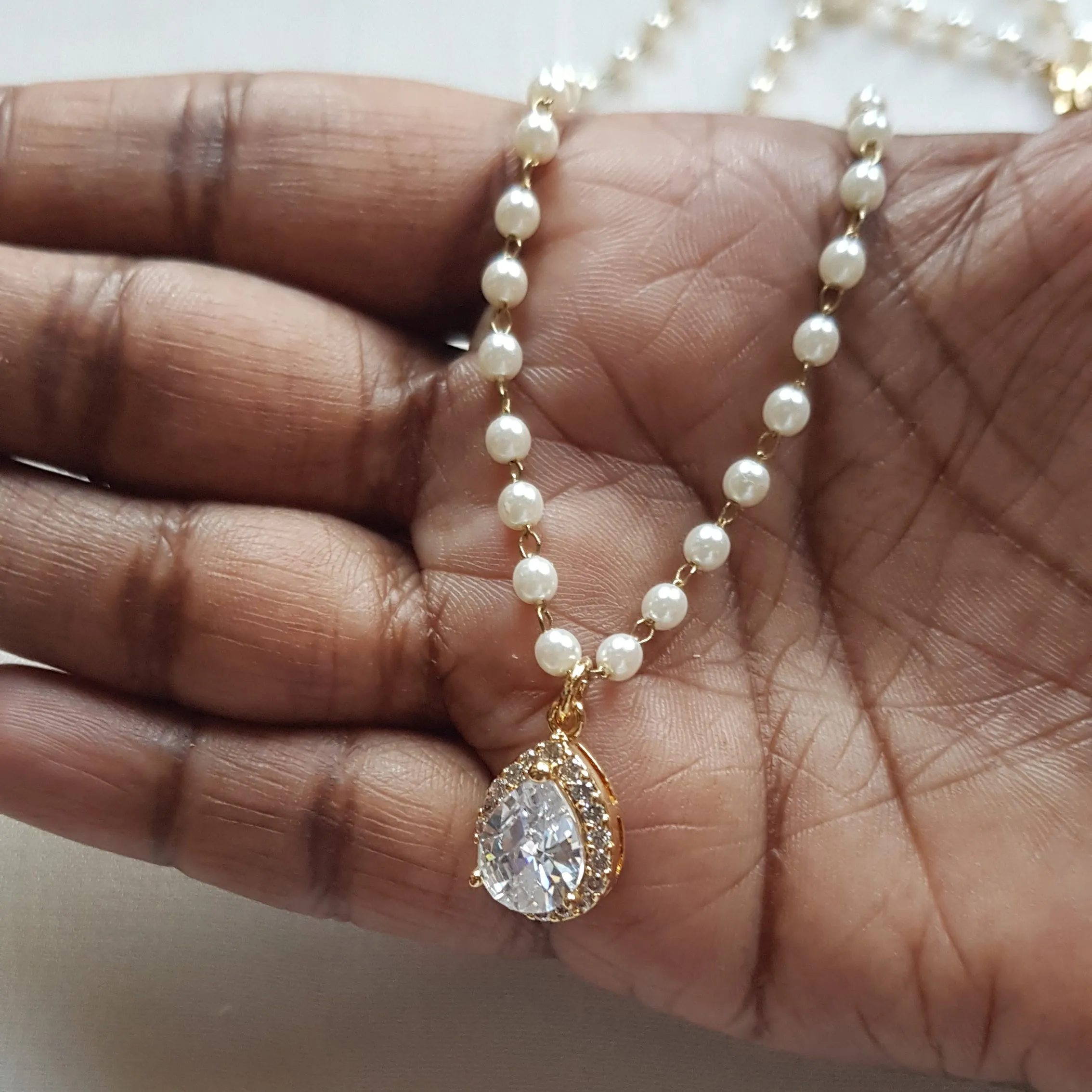 Pearl and crystal necklace and earring set, bridal jewelry set
