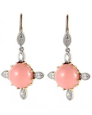 Platinum Diamond and Pink Opal Small Drop Earrings
