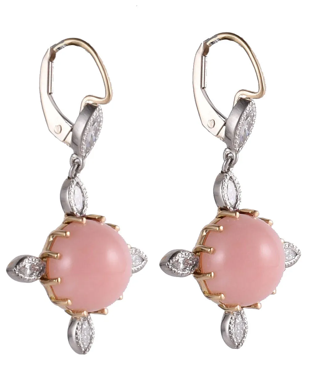 Platinum Diamond and Pink Opal Small Drop Earrings