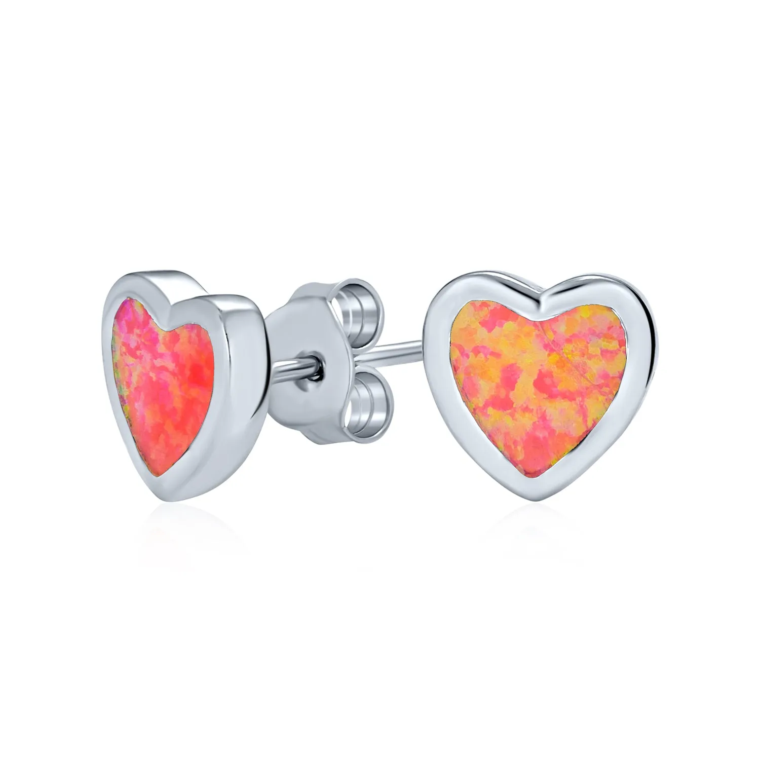 Romantic Bezel Set CZ Stud Earrings: Pink Blue Opal, Rose Gold Sterling Silver