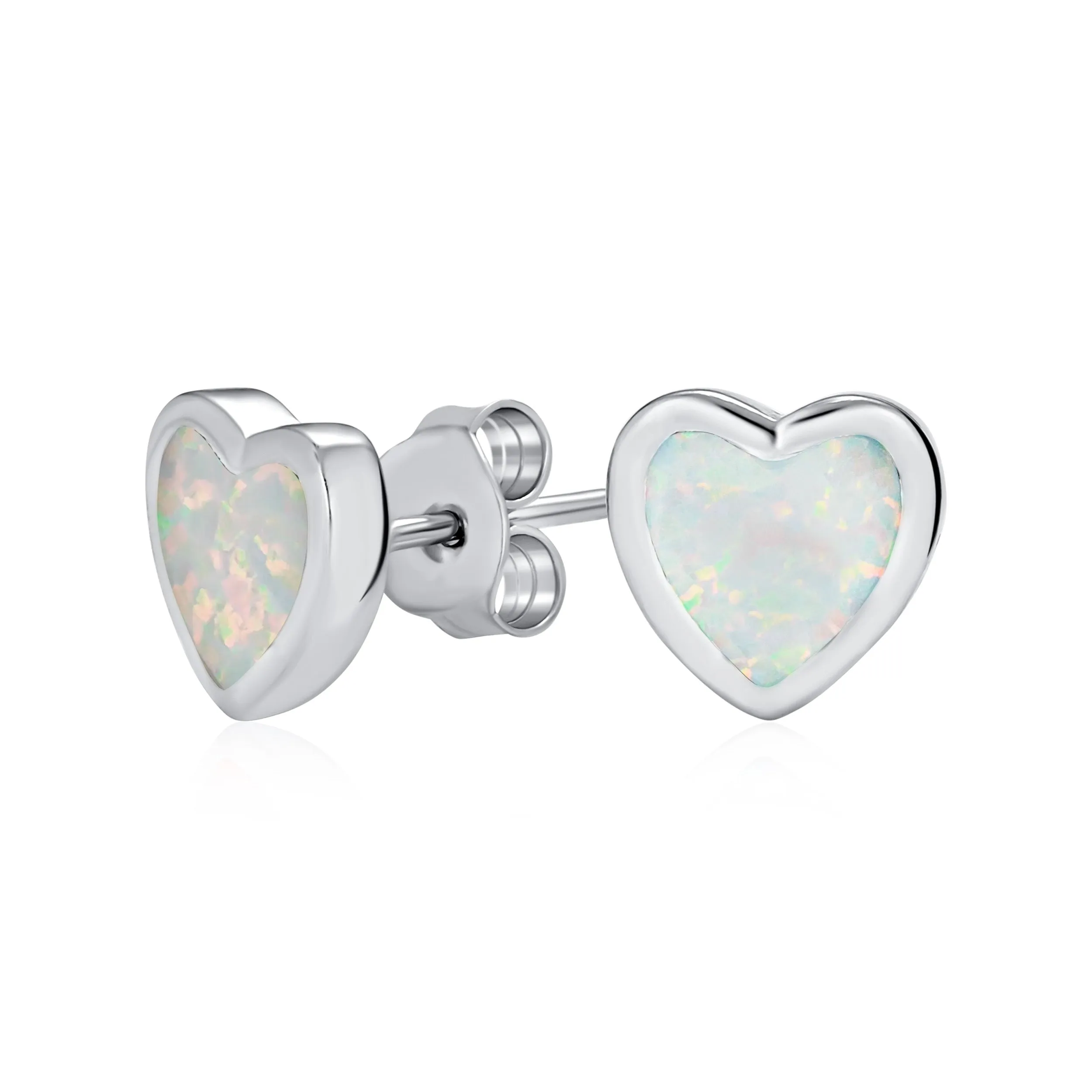 Romantic Bezel Set CZ Stud Earrings: Pink Blue Opal, Rose Gold Sterling Silver