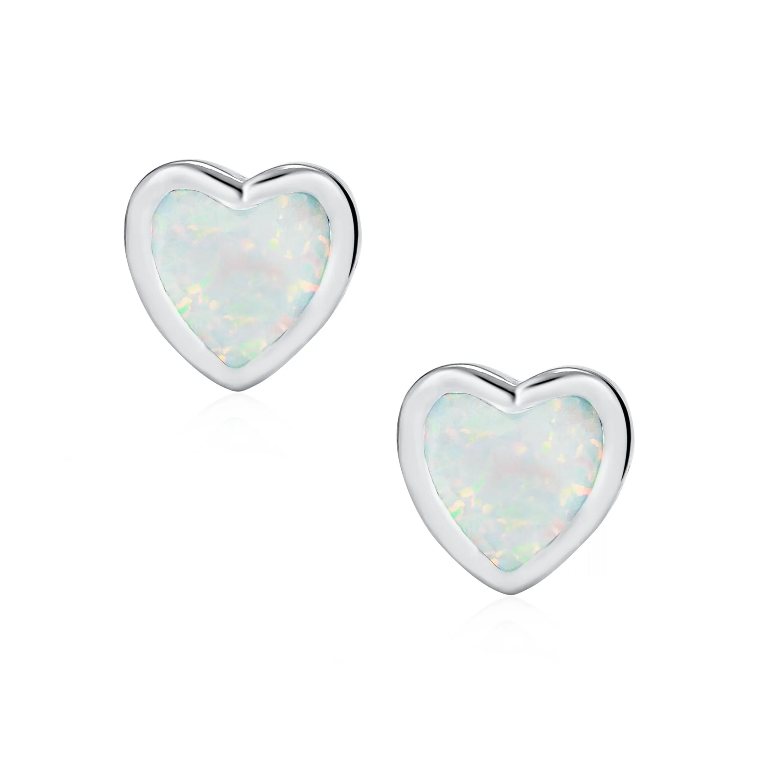Romantic Bezel Set CZ Stud Earrings: Pink Blue Opal, Rose Gold Sterling Silver