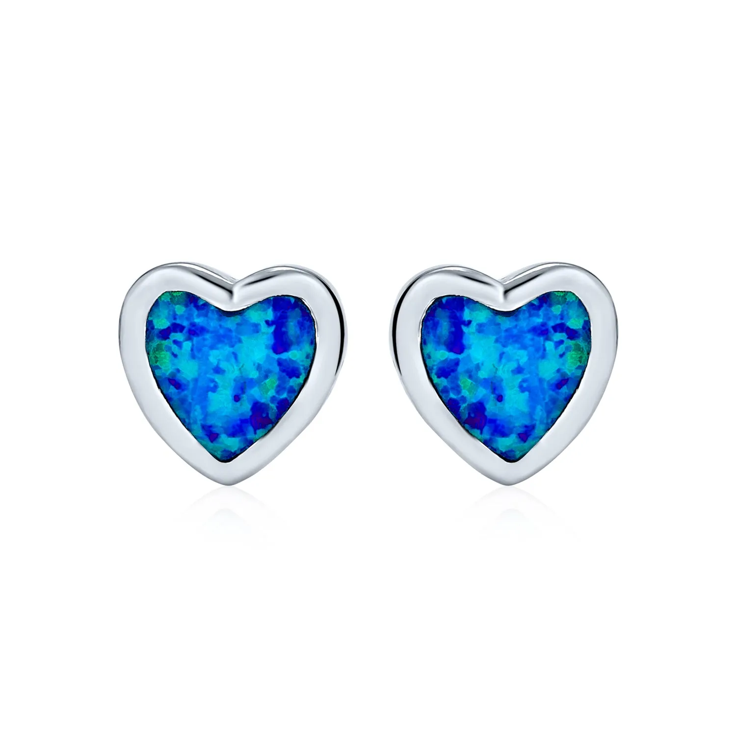 Romantic Bezel Set CZ Stud Earrings: Pink Blue Opal, Rose Gold Sterling Silver