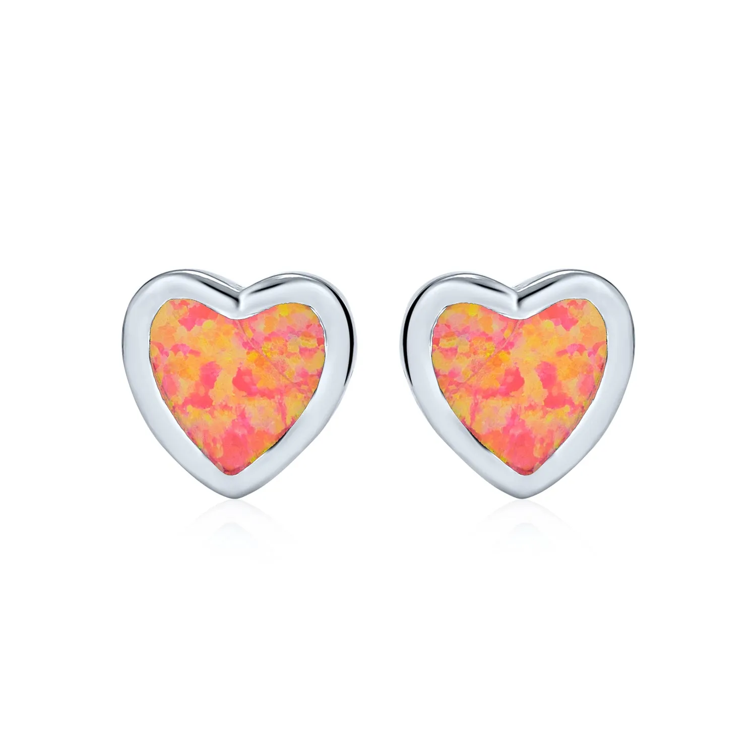Romantic Bezel Set CZ Stud Earrings: Pink Blue Opal, Rose Gold Sterling Silver