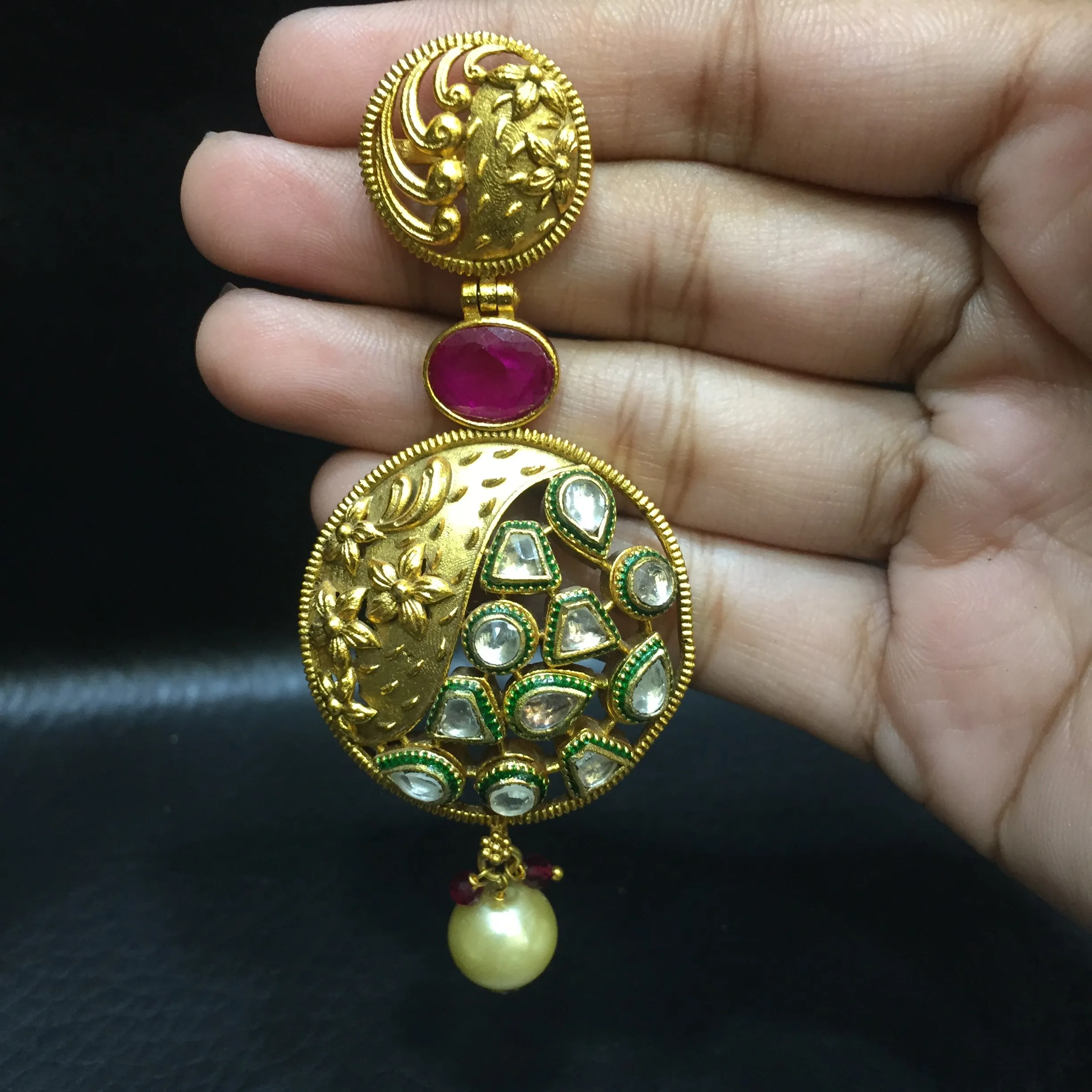 Ruby Color Antique Gold Plated Earring 4480-8545