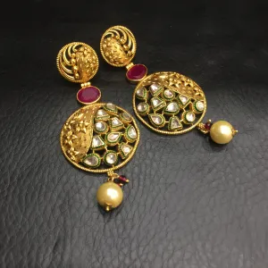 Ruby Color Antique Gold Plated Earring 4480-8545