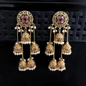 Ruby Color Gold Look Designer long jhumki 7411-0862