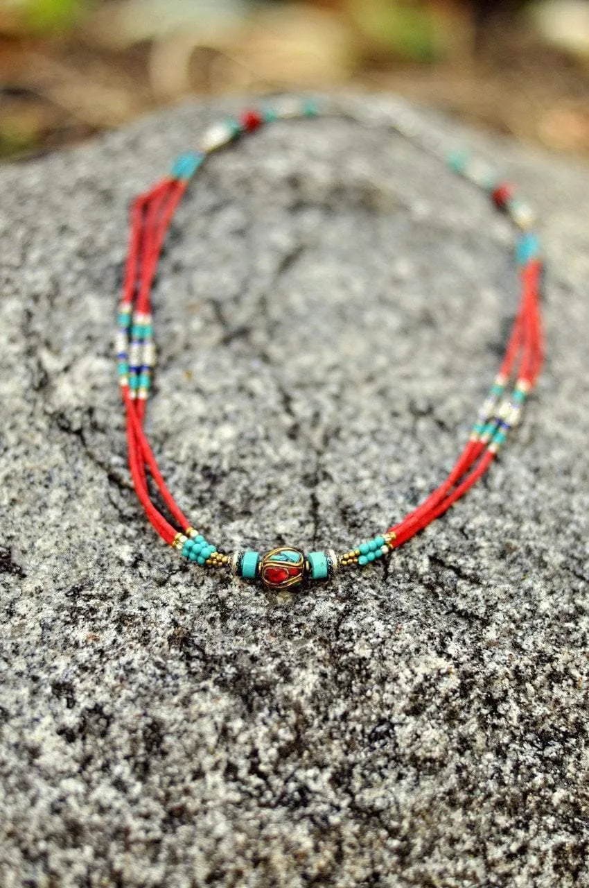 Simple 3 Strand Tibetan Vintage Bead Necklace