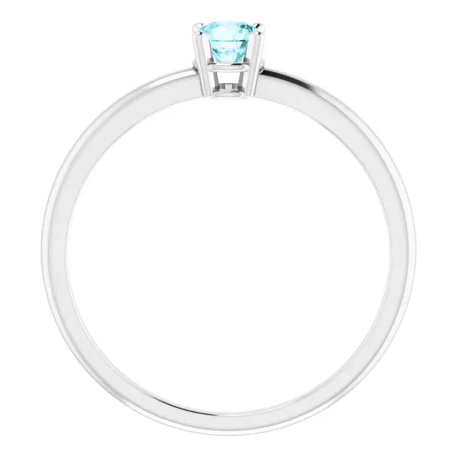 Sterling Silver 4 mm Natural Blue Zircon Ring
