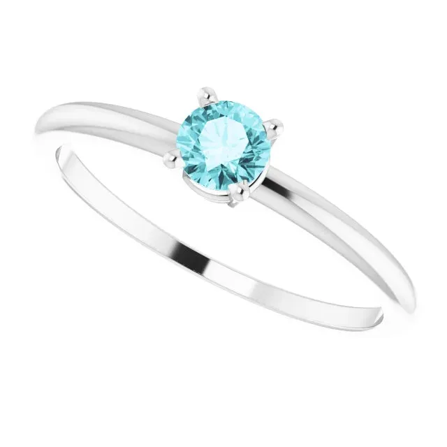 Sterling Silver 4 mm Natural Blue Zircon Ring