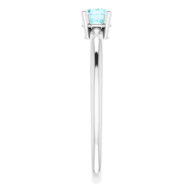 Sterling Silver 4 mm Natural Blue Zircon Ring