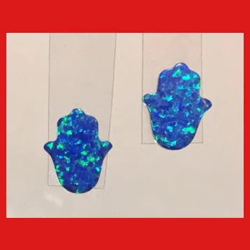 Synthetic Blue Opal Hamsa Stud, Hamsa Hand Earrings