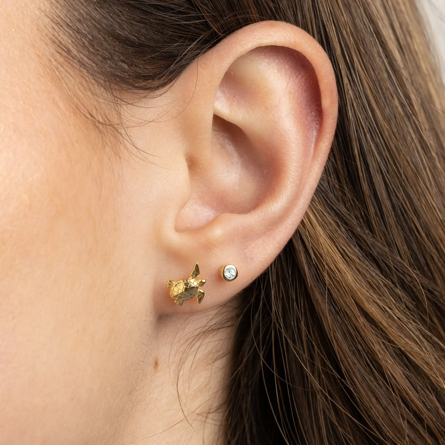 Teeny Tiny December Birthstone Stud Earrings - Gold/Blue Topaz - SPSEGBSBTO