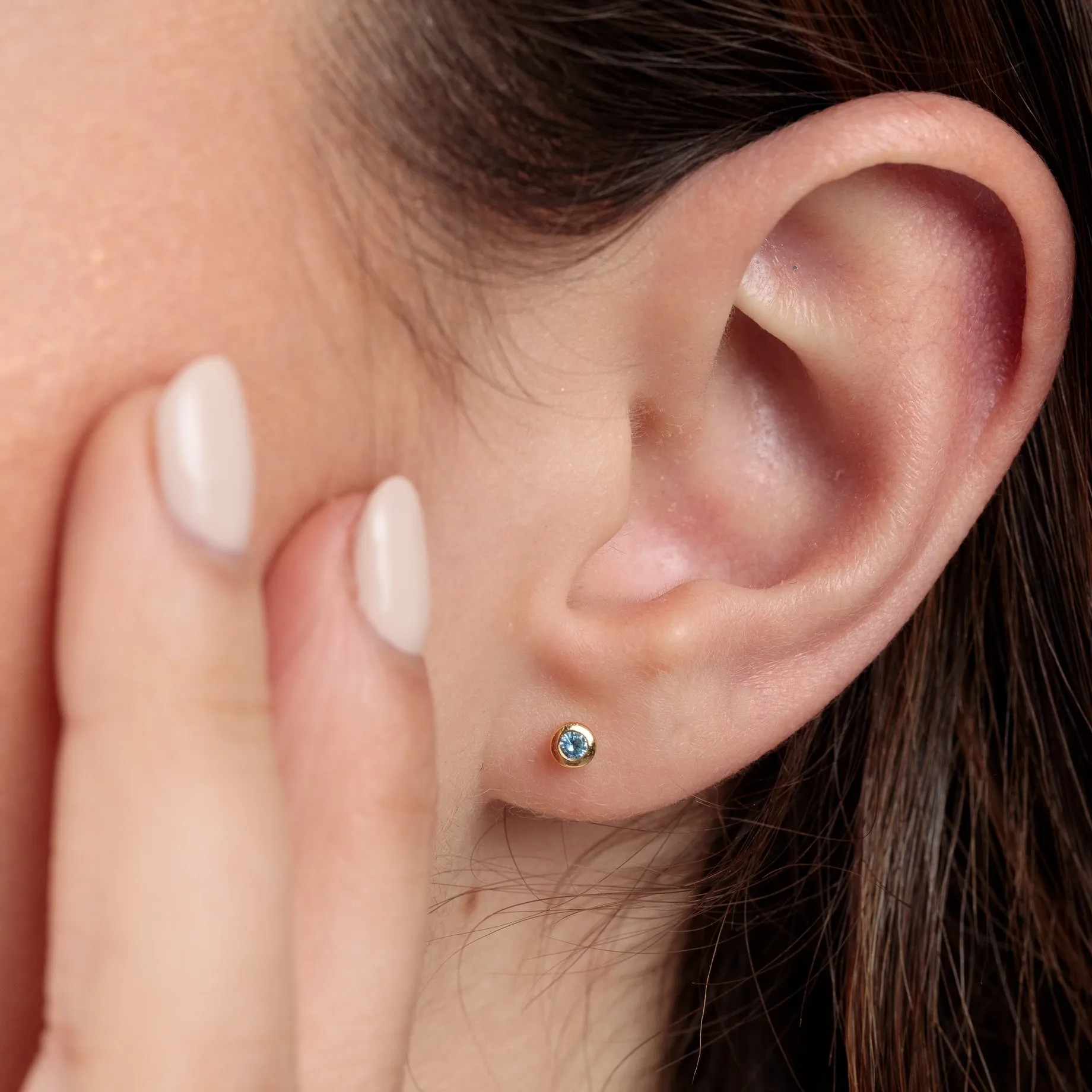 Teeny Tiny December Birthstone Stud Earrings - Gold/Blue Topaz - SPSEGBSBTO