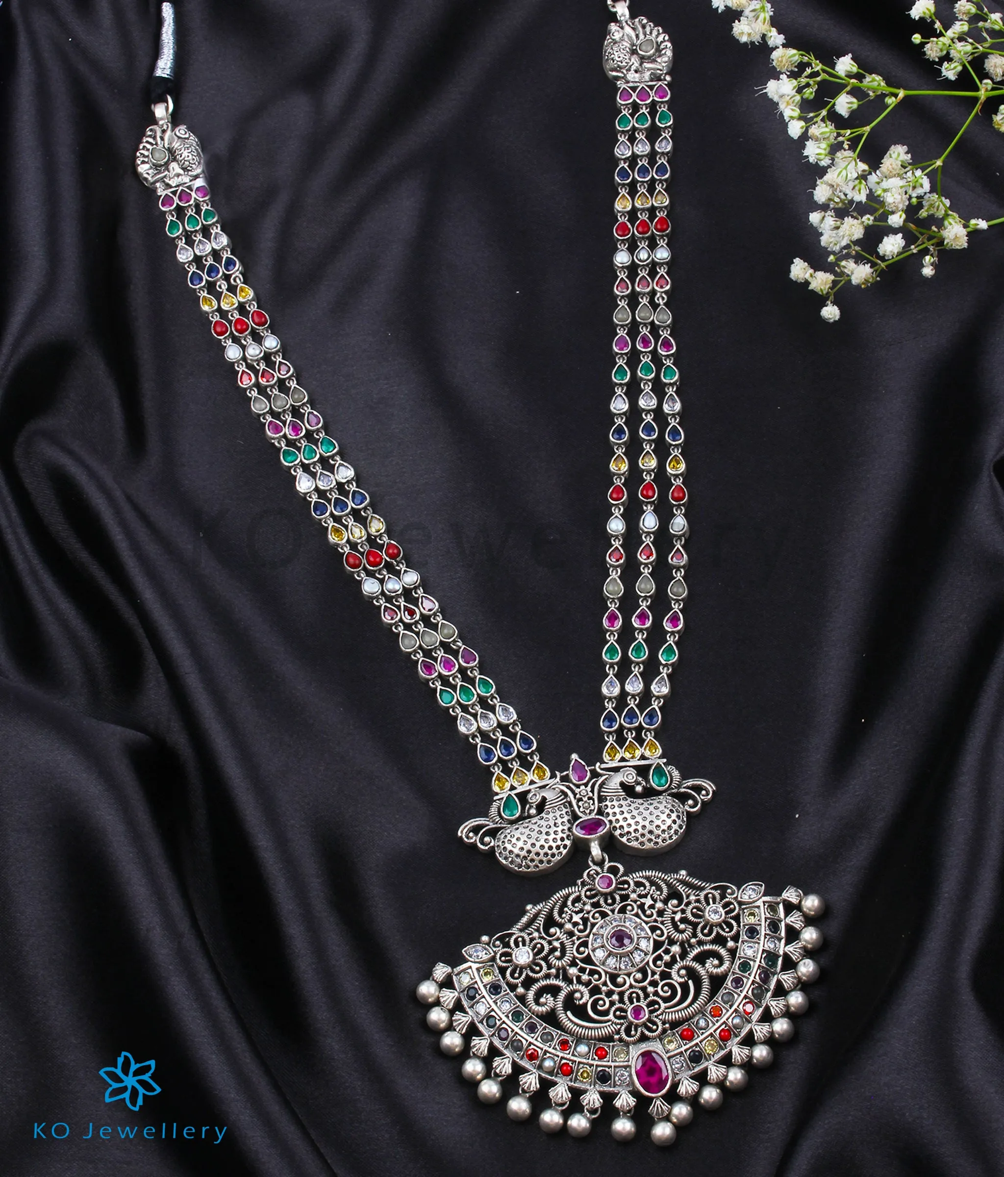 The Vasuprada Silver Mango Navartna Makarakanti Necklace
