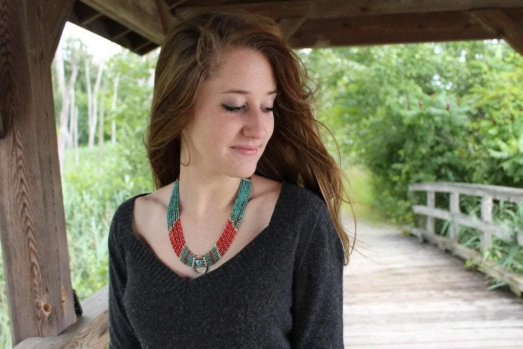 Traditional Tibetan Turquoise and Coral Necklace
