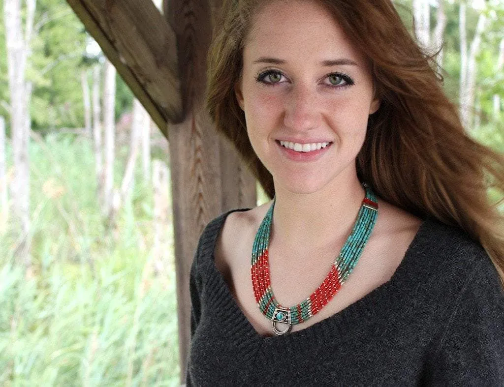 Traditional Tibetan Turquoise and Coral Necklace