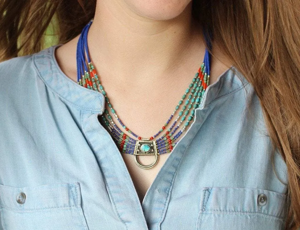 Traditional Tibetan Turquoise and Lapis Necklace