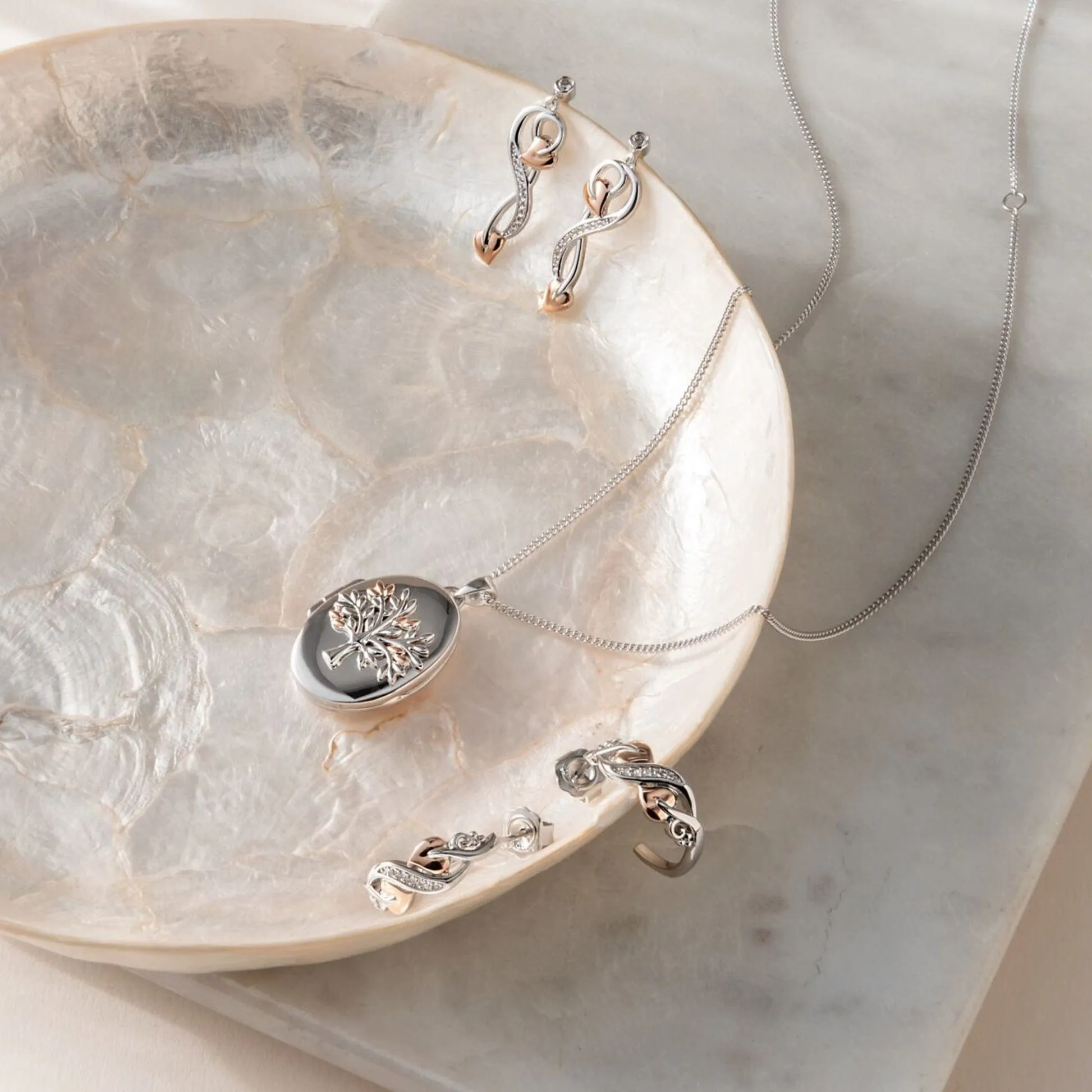 Tree Of Life Half Hoop Earrings - Silver/Rose - 3STOL0203