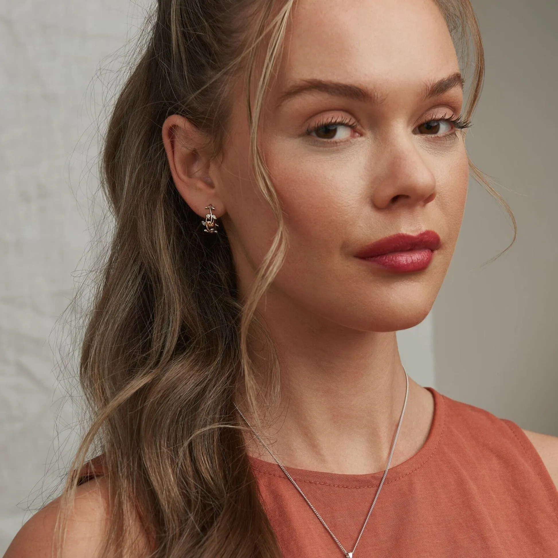 Tree Of Life Half Hoop Earrings - Silver/Rose - 3STOL0203