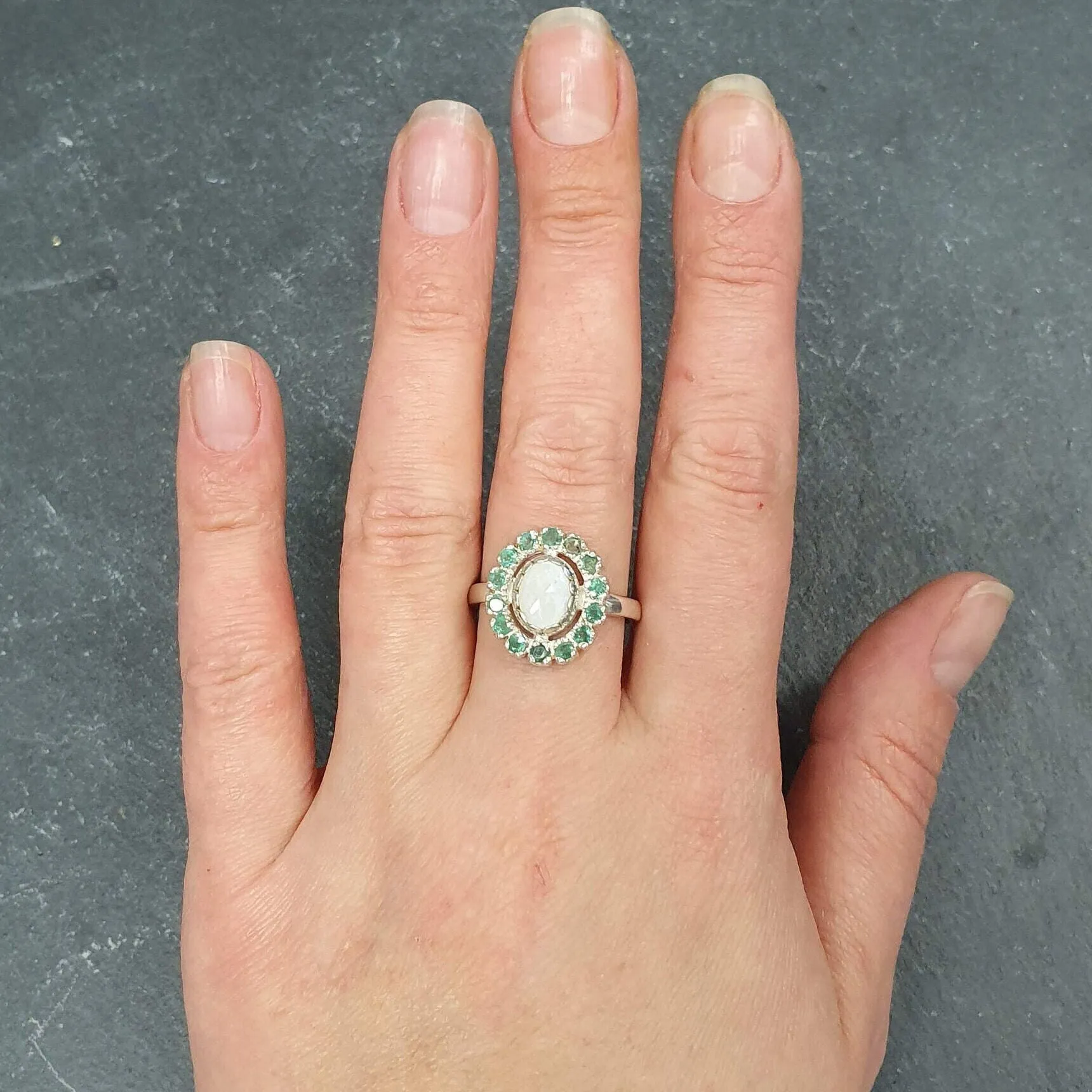 Victorian Opal Ring - Opal Flower Ring - White Green Vintage Ring