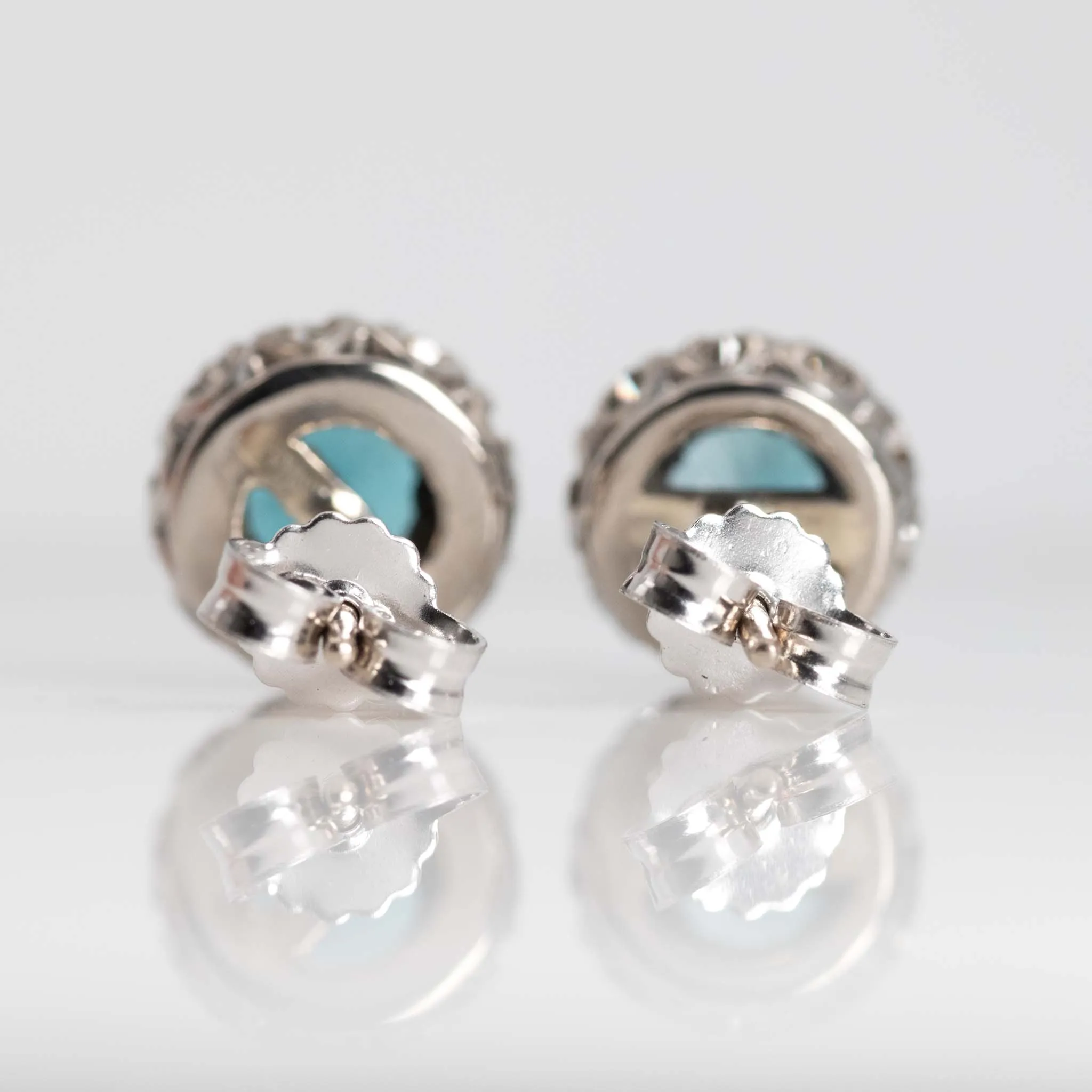 Vintage 1940's Platinum Blue Zircon and Diamond Cluster Earrings