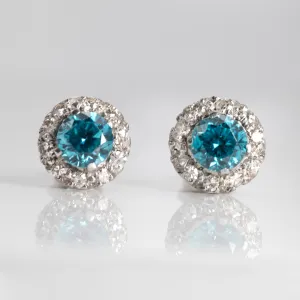 Vintage 1940's Platinum Blue Zircon and Diamond Cluster Earrings