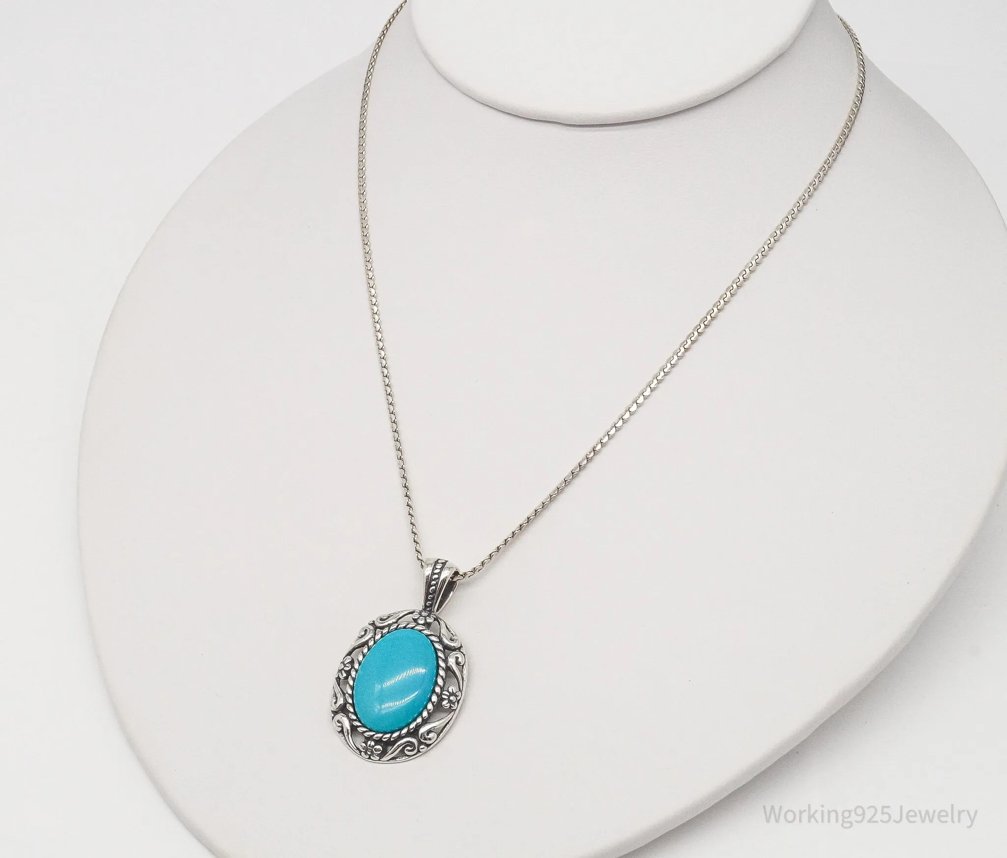 Vintage Carolyn Pollack Relios Turquoise Pendant Sterling Silver Necklace 29"
