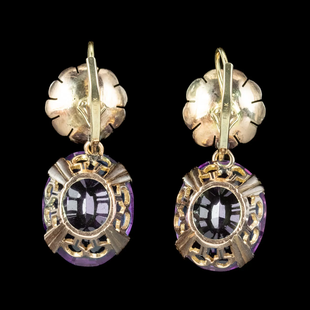 Vintage Synthetic Alexandrite Diamond Drop Earrings 14ct Gold