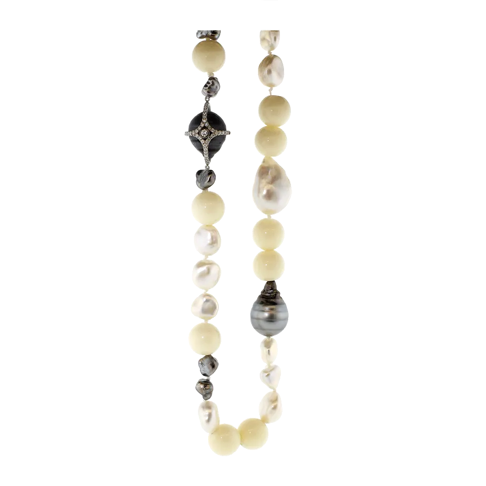 White Coral Bead And Pearl Necklace