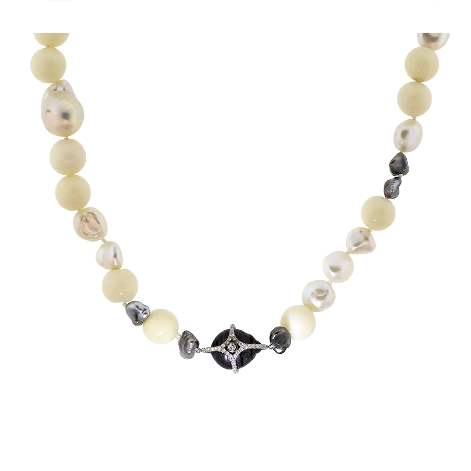 White Coral Bead And Pearl Necklace