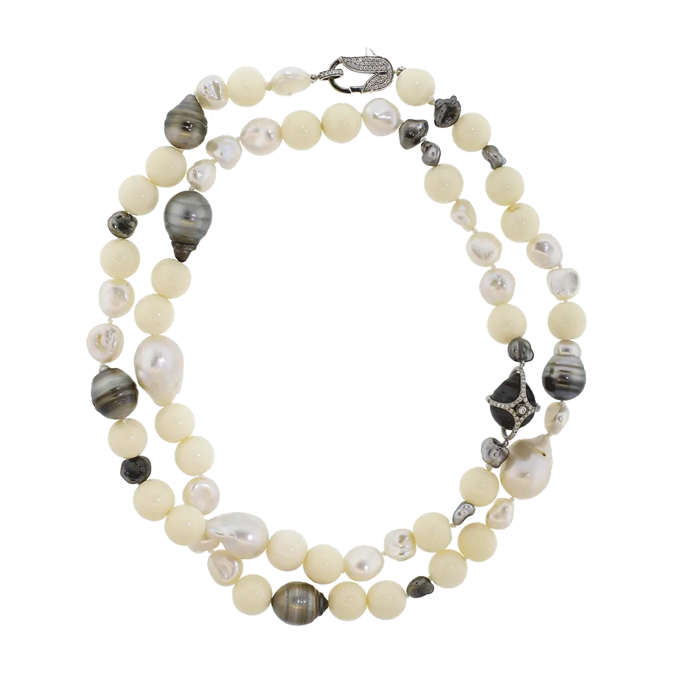 White Coral Bead And Pearl Necklace