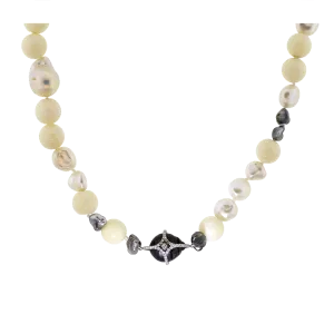 White Coral Bead And Pearl Necklace