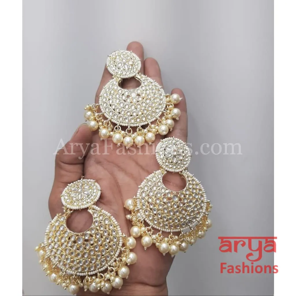 White Mang Tika and Big Chandbali Earrings Combo Set