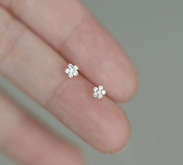 Zircon Flower 925 Silver Stud Earrings